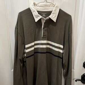 Sonoma Men's Olive Green Long Sleeve Shirt with White Collar